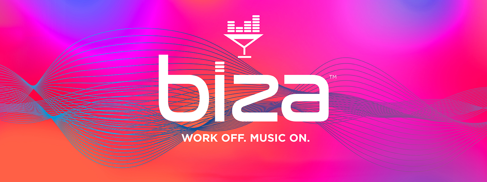 Biza Logo on a color background showing music waves.
